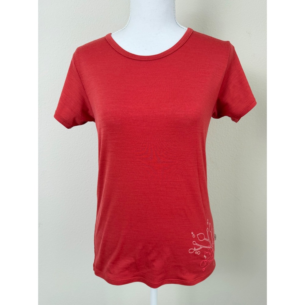 Smartwool Womens Merino Wool T Shirt M Red Embroidered Hiking Active Outdoor